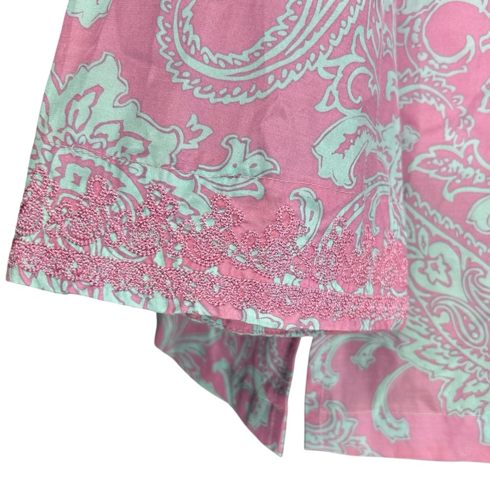 J. Mclaughlin Silk Blend Top M Pop Over Bell Sleeves Embroidered Coastal - Picture 7 of 10